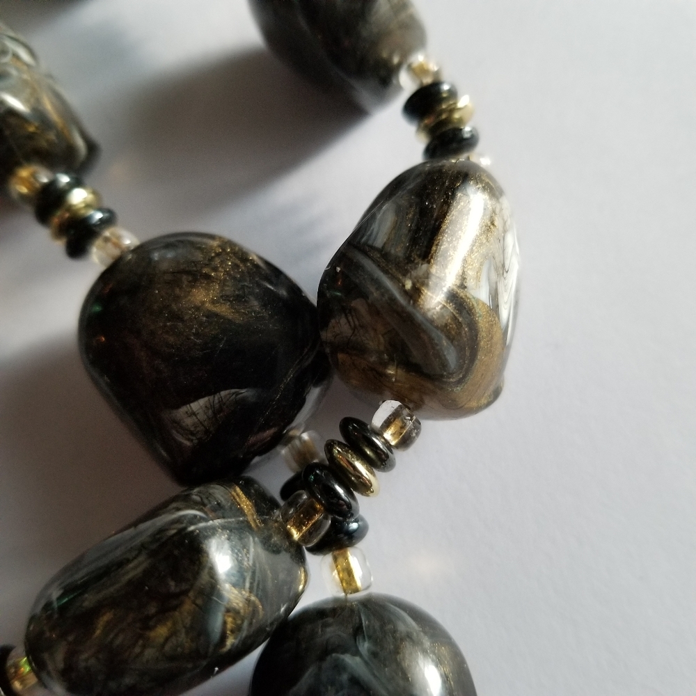 Vintage necklace two strand gold tone black swirled gold chunky multistrand - Picture 9 of 11
